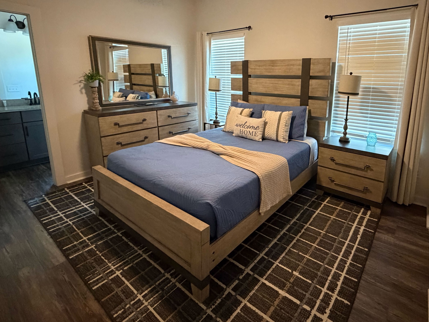 Guest-ready vacation-rental bedroom with freshly prepared linens and welcoming details